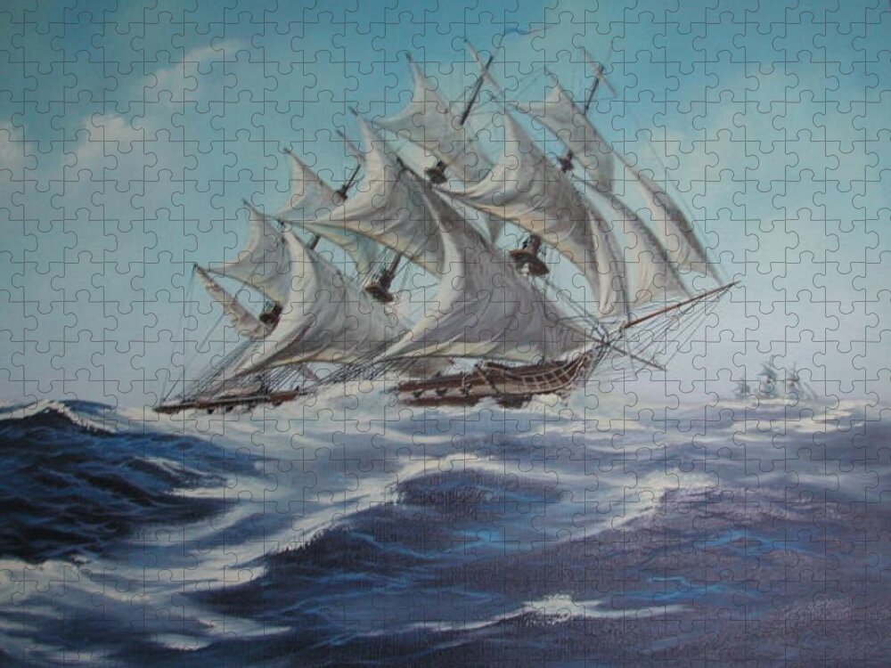 Uss Constellation Jigsaw Puzzle featuring the painting USS Constellation by Teresa Trotter