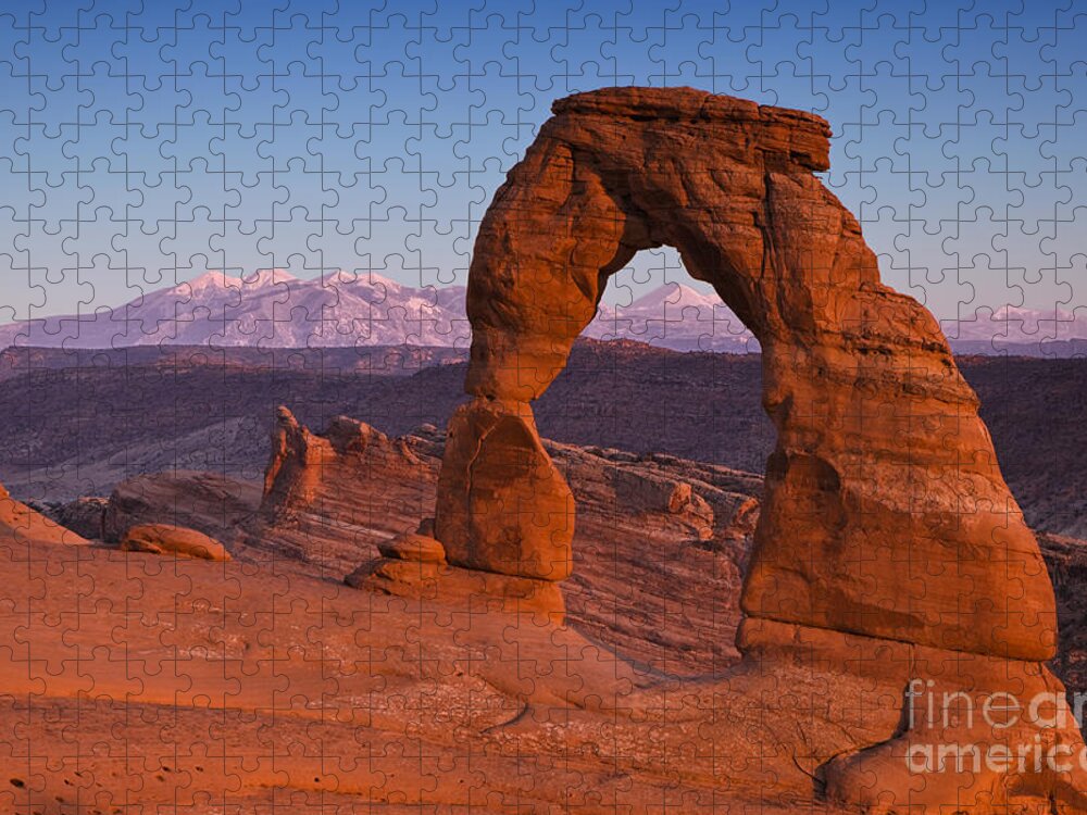 Arid Jigsaw Puzzle featuring the photograph Utahs Delicate Arch At Dusk by Andrew S