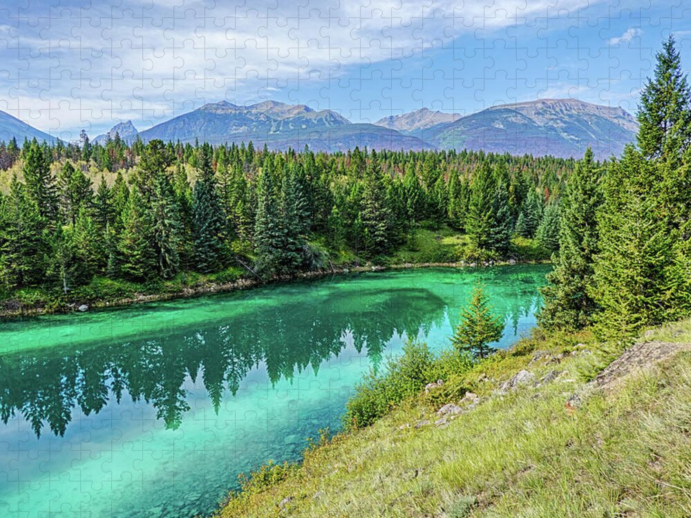 Jasper Jigsaw Puzzle featuring the photograph Valley of the Five Lakes Third Lake Jasper National Park Alberta Canada Reflection by Toby McGuire