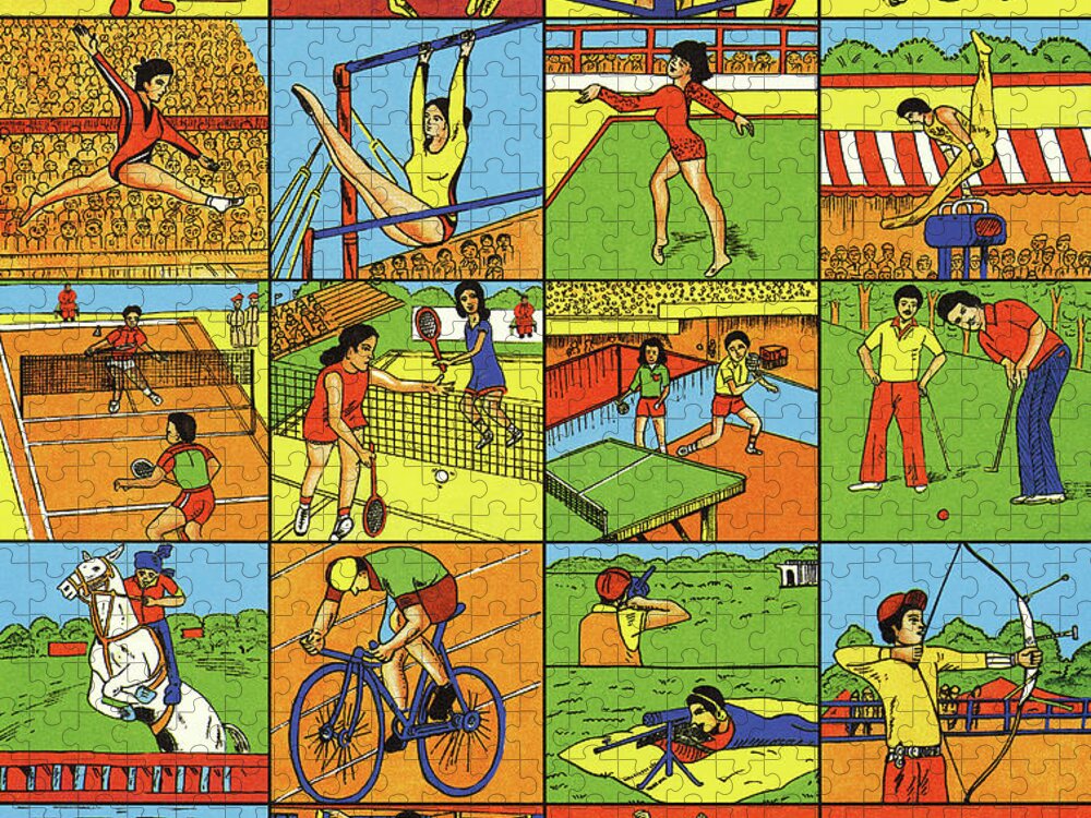 Action Jigsaw Puzzle featuring the drawing Variety of Athletes and Sports by CSA Images