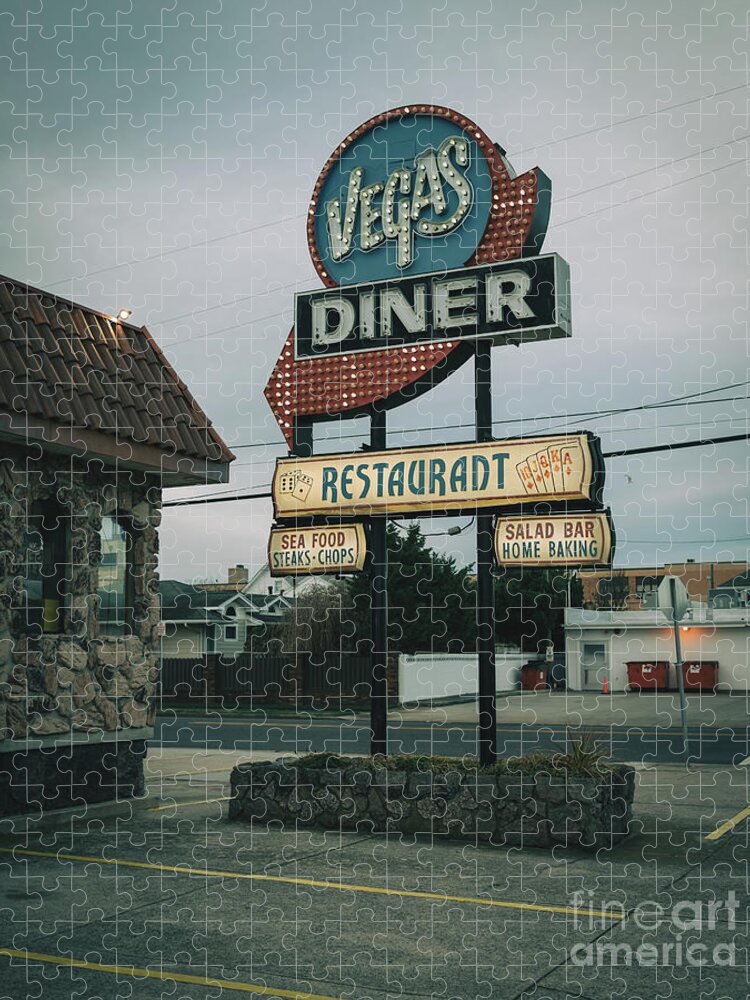1950s Jigsaw Puzzle featuring the photograph Vegas Diner & Restaurant Vintage Sign, North Wildwood, New Jersey, Usa by 