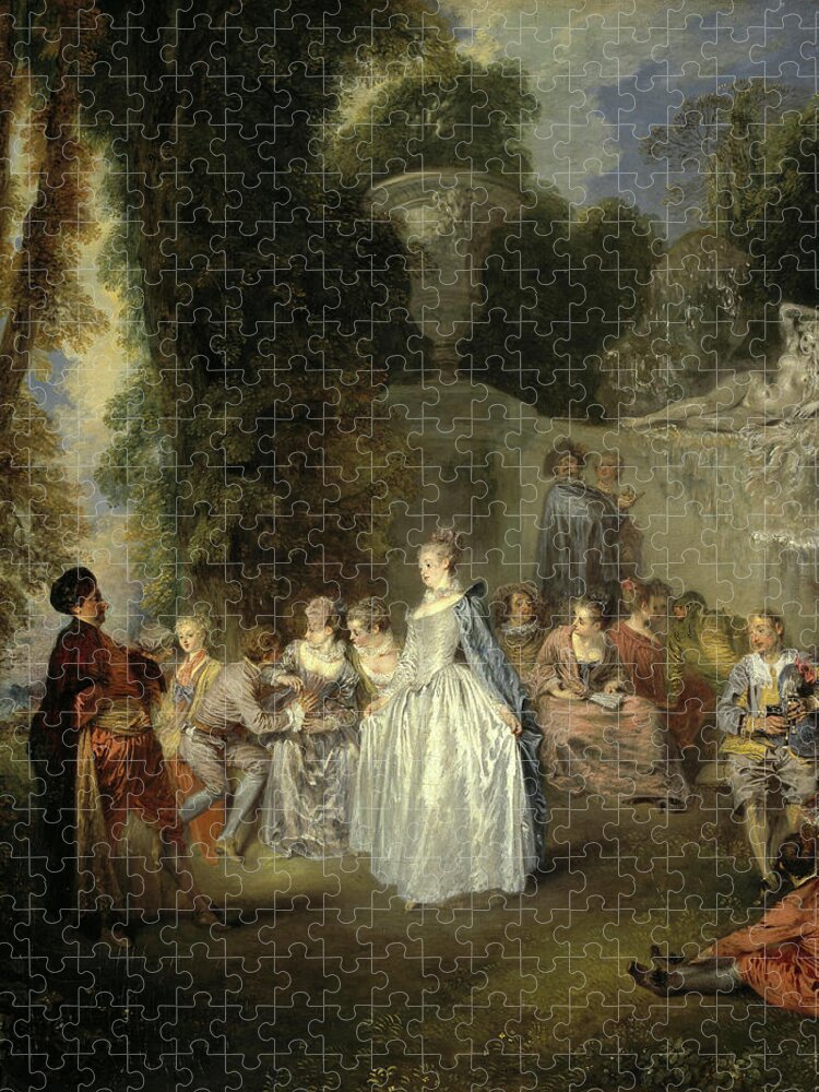 Jean-antoine Watteau Jigsaw Puzzle featuring the painting Venetian festivities by Jean-Antoine Watteau