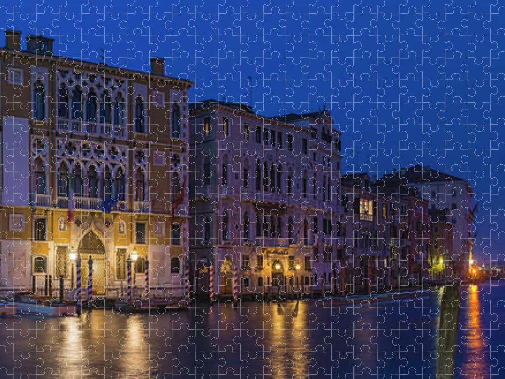Panoramic Jigsaw Puzzle featuring the photograph Venice Grand Canal Palazzo Villas by Fotovoyager
