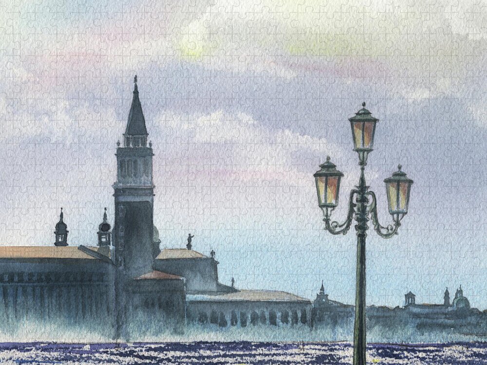 Sky Jigsaw Puzzle featuring the painting Venice Sky Italian Landscape by Irina Sztukowski
