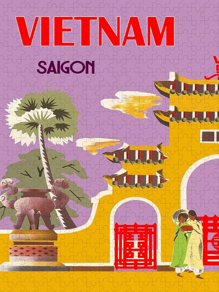 Vietnam Jigsaw Puzzle featuring the digital art Vietnam, Saigon city by Long Shot