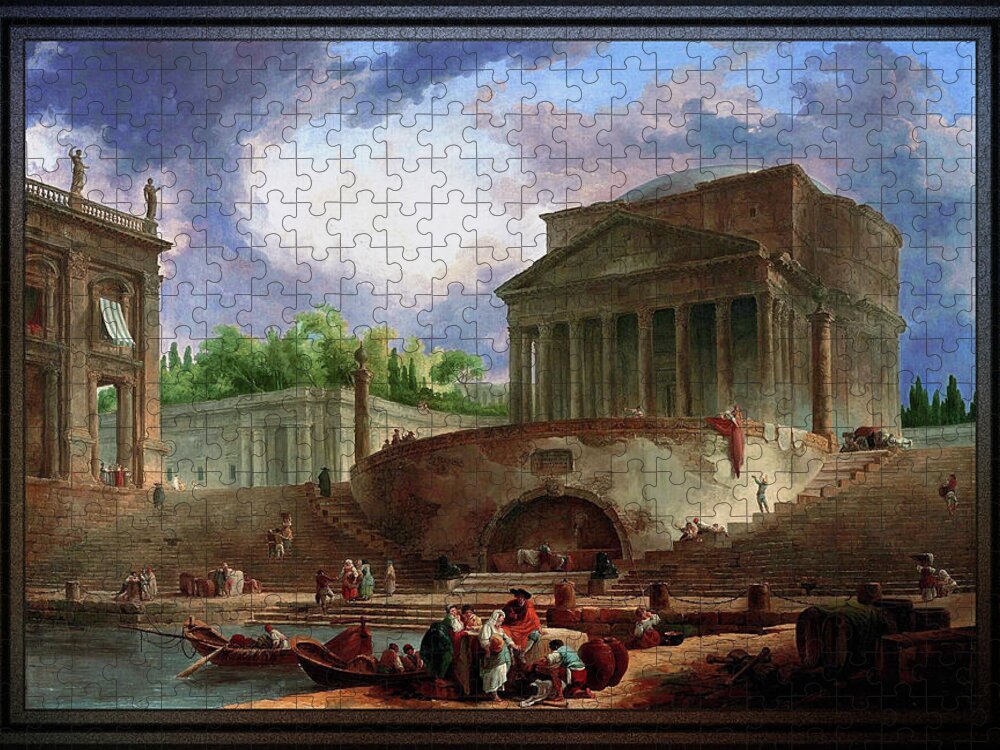 View Of Ripetta Jigsaw Puzzle featuring the painting View of Ripetta by Hubert Robert by Rolando Burbon
