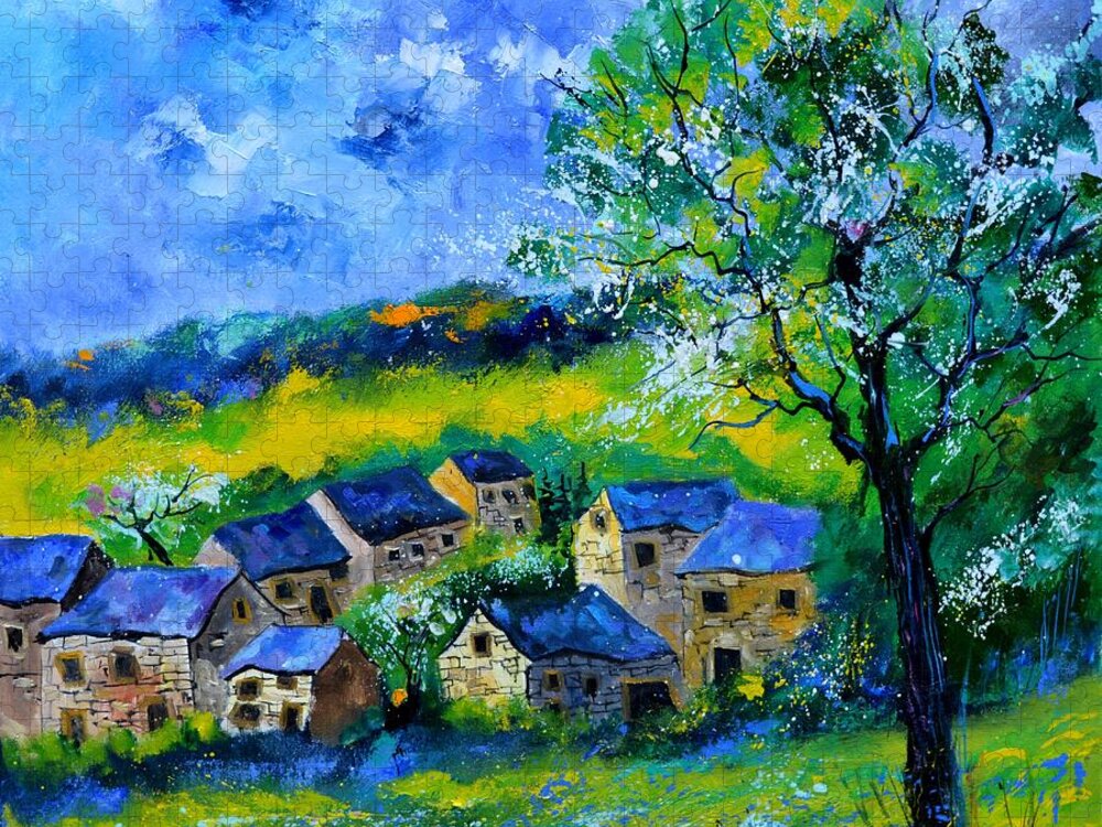 Landscape Jigsaw Puzzle featuring the painting Village in spring by Pol Ledent