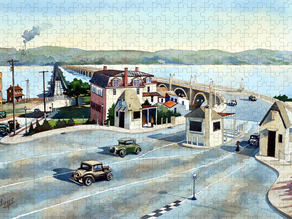Wrightsville Jigsaw Puzzle featuring the painting Vintage Color - The Bridge by Mick Williams