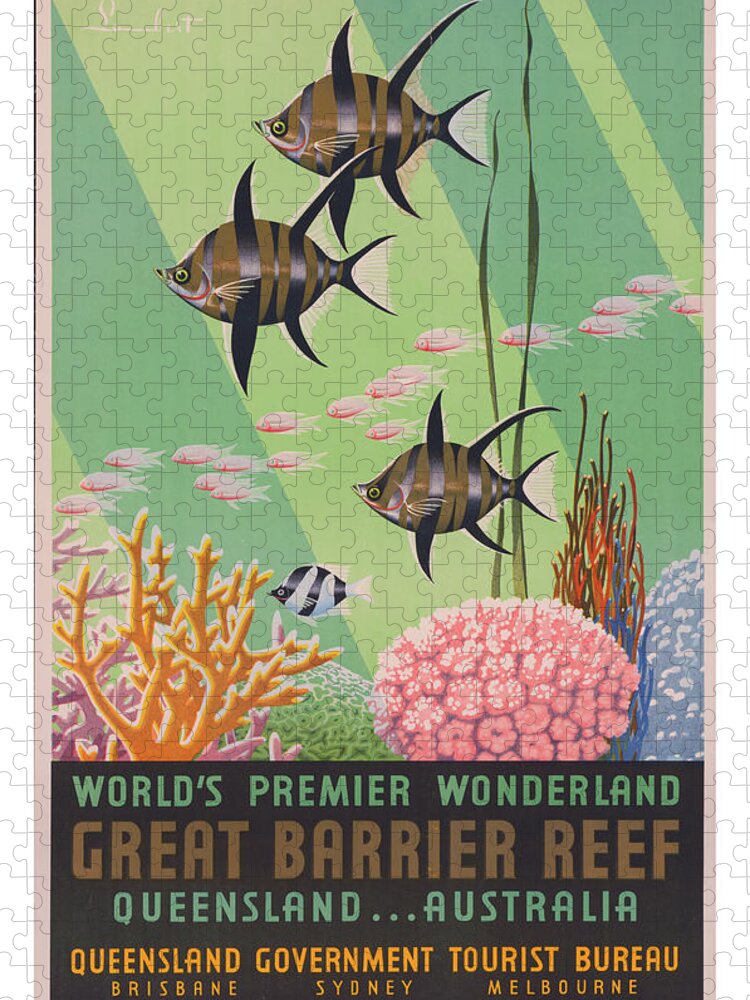 Great Barrier Reef Jigsaw Puzzle featuring the photograph Vintage Great Barrier Reef Travel Poster 2 by Ricky Barnard