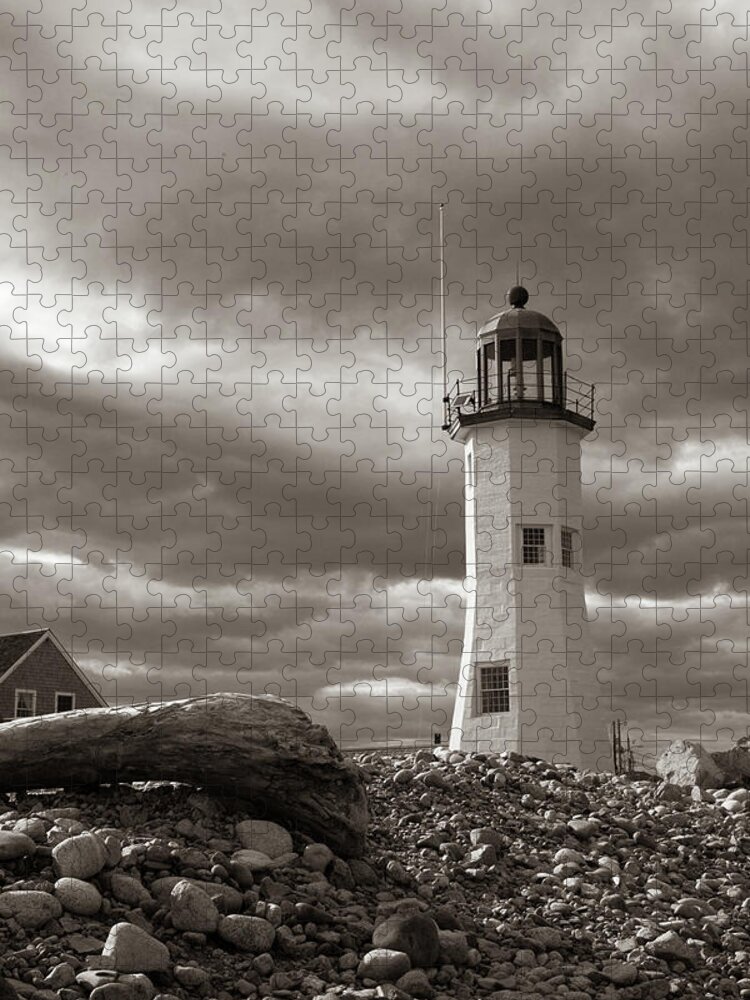 Scenic Scituate Lighthouse Jigsaw Puzzle featuring the photograph Vintage image of Scituate Lighthouse by Jeff Folger