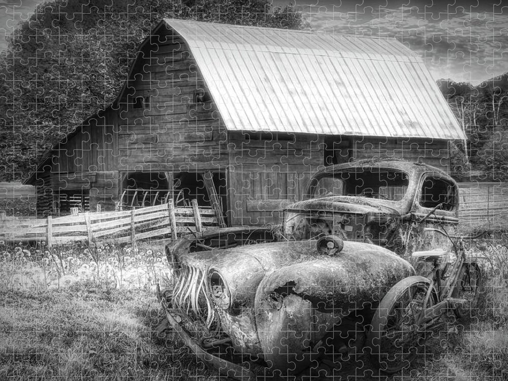 Barns Jigsaw Puzzle featuring the photograph Vintage in the Pasture Black and White by Debra and Dave Vanderlaan