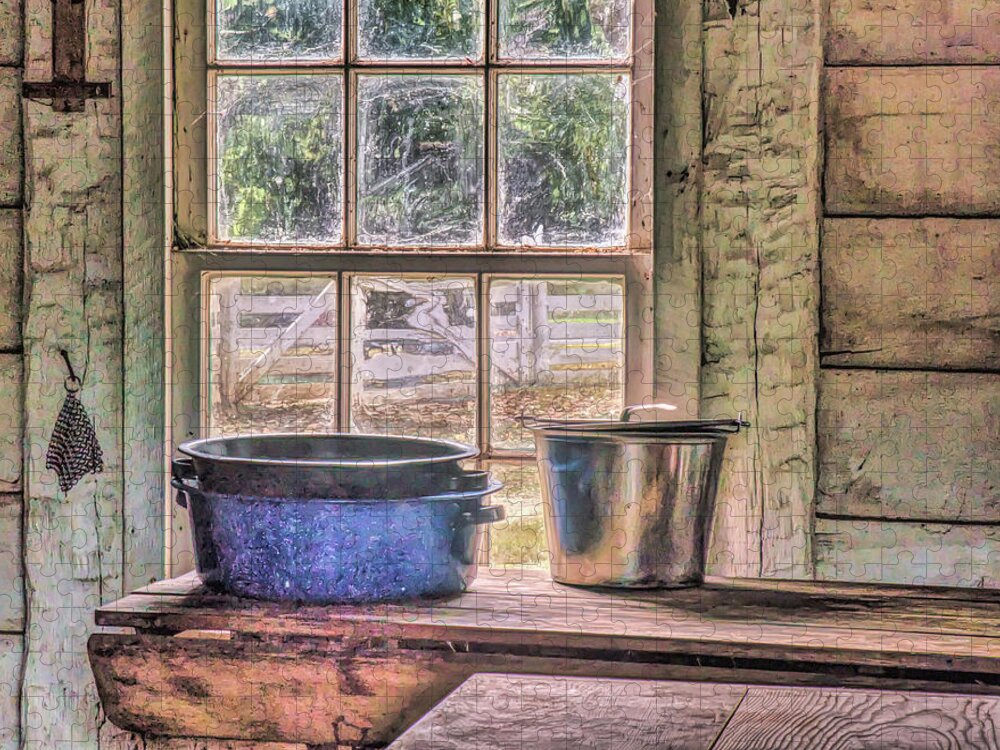 Kitchen Jigsaw Puzzle featuring the photograph Vintage Kitchen Window Scene by Gary Slawsky