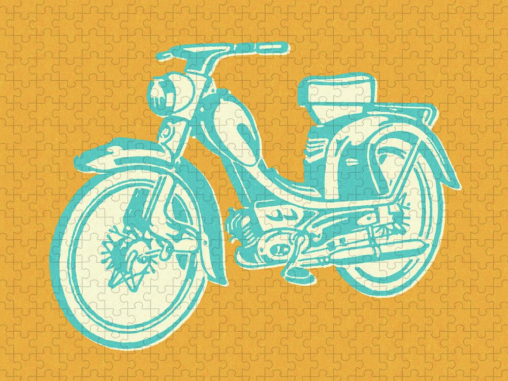 Bike Jigsaw Puzzle featuring the drawing Vintage Moped by CSA Images