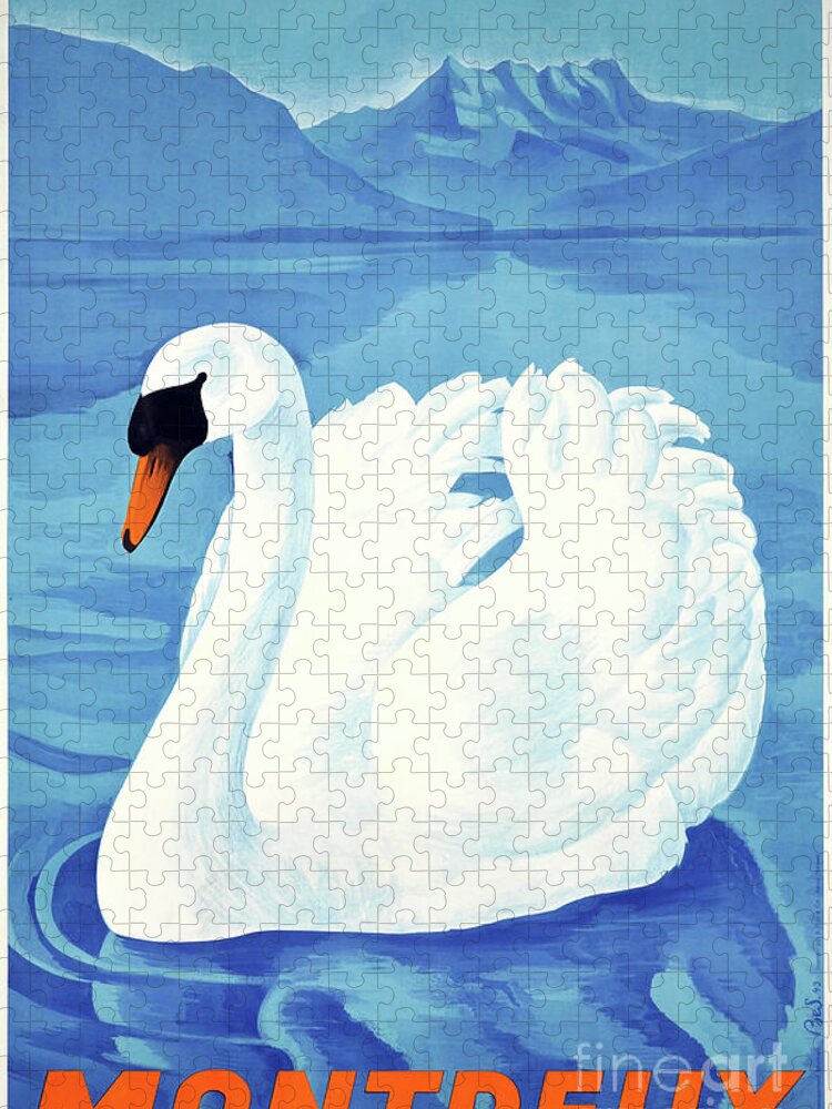 Swan Jigsaw Puzzle featuring the painting Vintage Swiss Travel Poster by Mindy Sommers