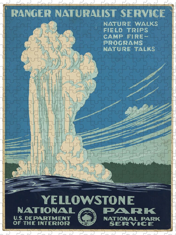 Yellowstone Jigsaw Puzzle featuring the photograph Vintage Yellowstone Travel Poster by Ricky Barnard