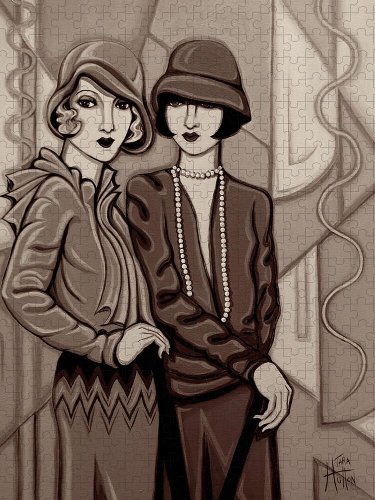 Flappers Jigsaw Puzzle featuring the painting Violet and Rose in Sepia Tone by Tara Hutton