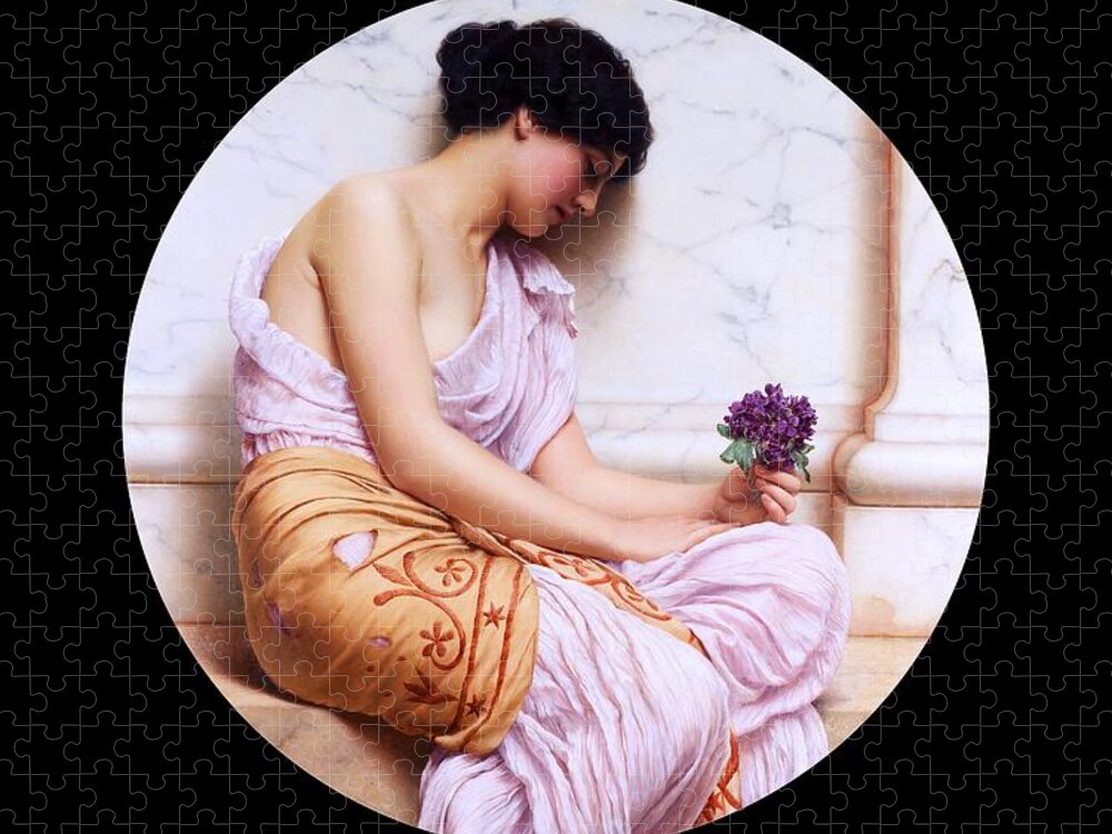 Young Girl Jigsaw Puzzle featuring the painting Violets, Sweet Violets by John William Godward by Rolando Burbon