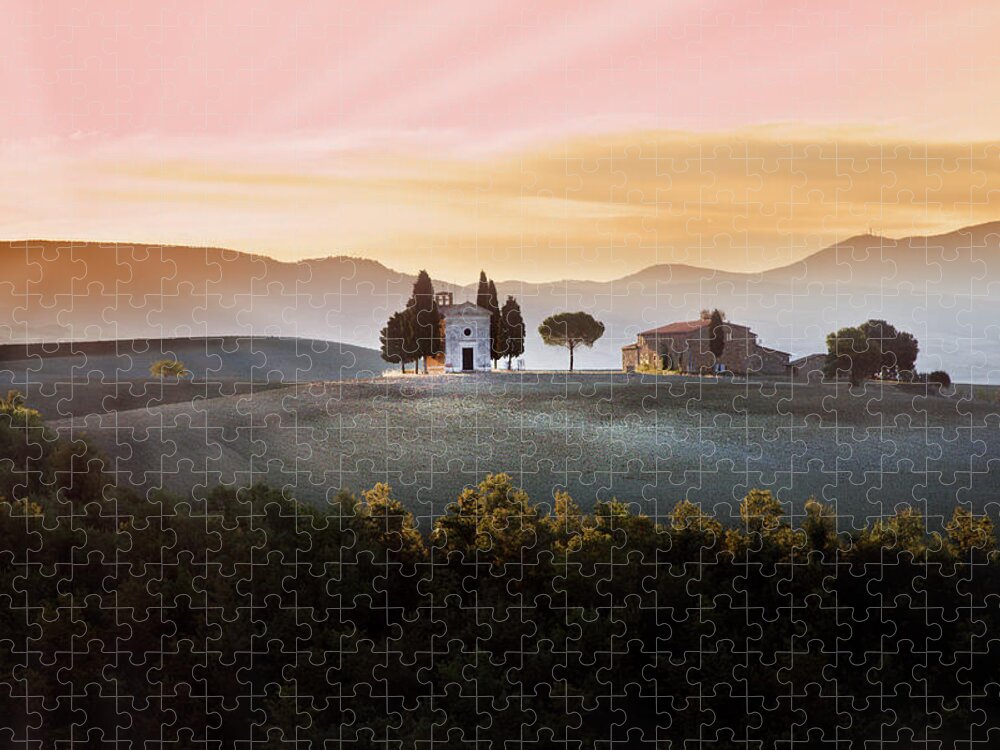 Scenics Jigsaw Puzzle featuring the photograph Vitaleta Chapel At Sunset by Jova Photo