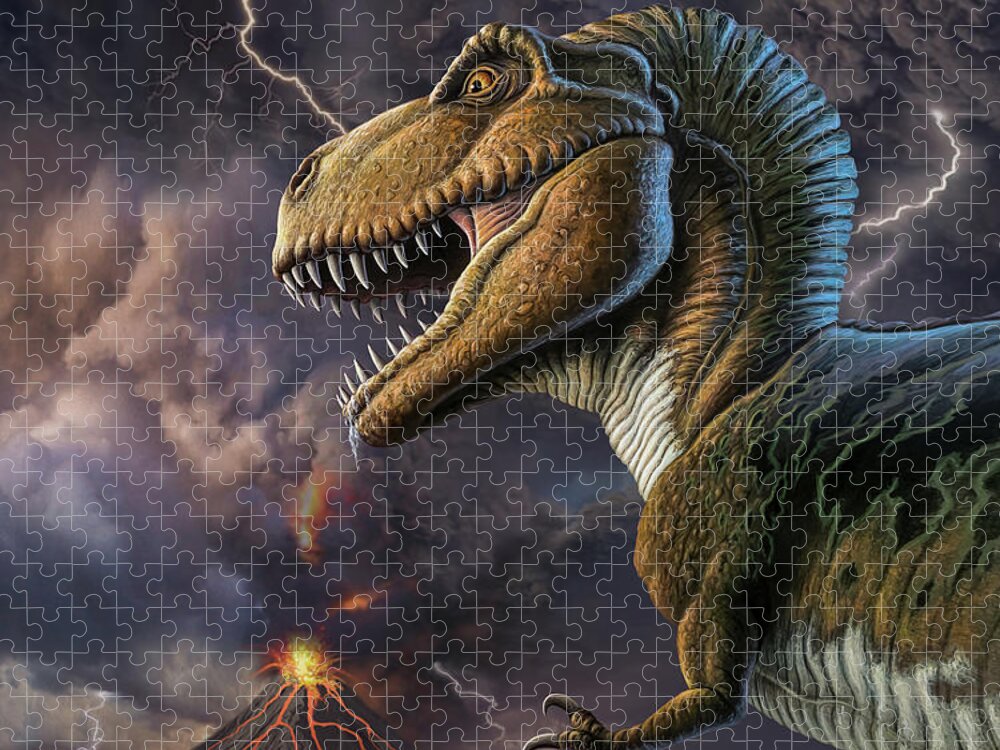 T-rex Jigsaw Puzzle featuring the mixed media Volcano Rex by Jerry LoFaro