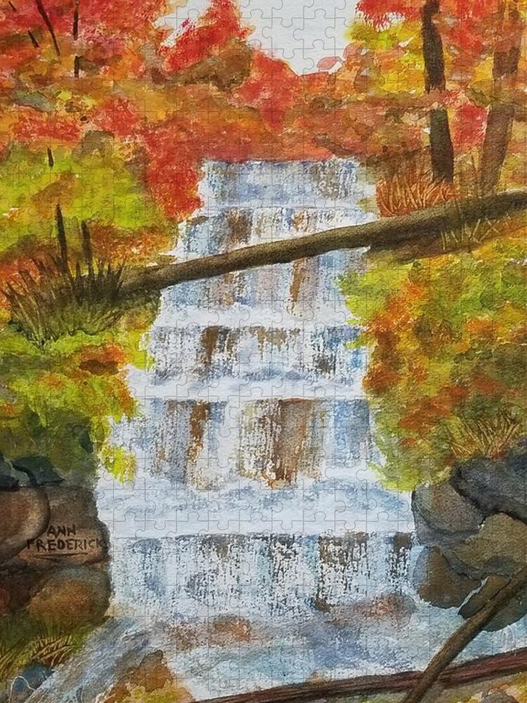 Waterfalls Jigsaw Puzzle featuring the painting Wagner Falls by Ann Frederick