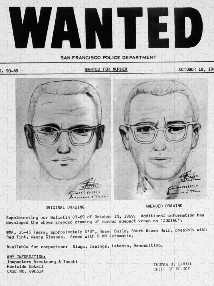 Wanted Zodiac Killer Jigsaw Puzzle featuring the painting Wanted Zodiac Killer by American School