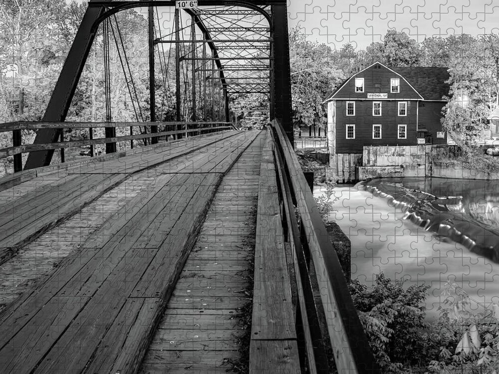 America Jigsaw Puzzle featuring the photograph War Eagle Bridge and Mill - Infrared Monochrome 1x1 by Gregory Ballos
