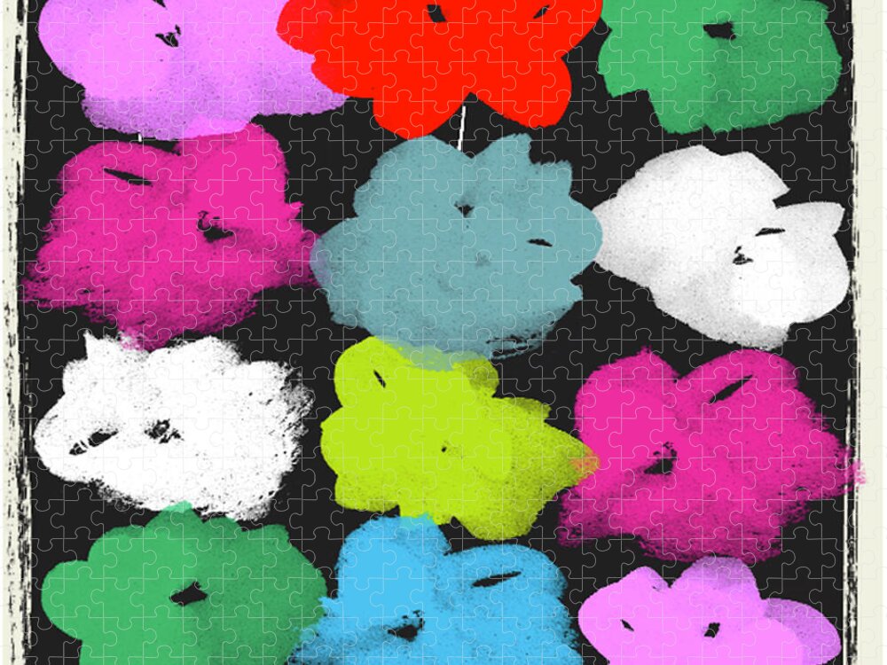 Warhol Jigsaw Puzzle featuring the mixed media Warhol Flowers by Jenny Frean