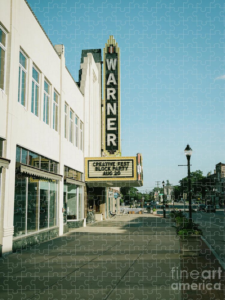 1950s Jigsaw Puzzle featuring the photograph Warner Theatre Vintage Sign, Torrington, Connecticut, Usa by 