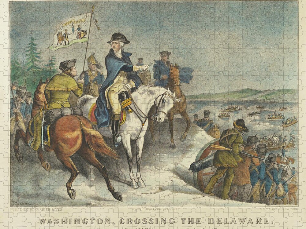 Washington Jigsaw Puzzle featuring the painting Washington, Crossing the Delaware 1876 by Currier & Ives