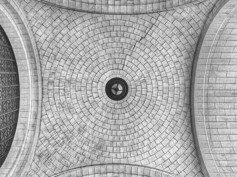 Union Station Jigsaw Puzzle featuring the photograph Washington Union Station Ceiling 2 Washington D.C. - Black and White by Marianna Mills