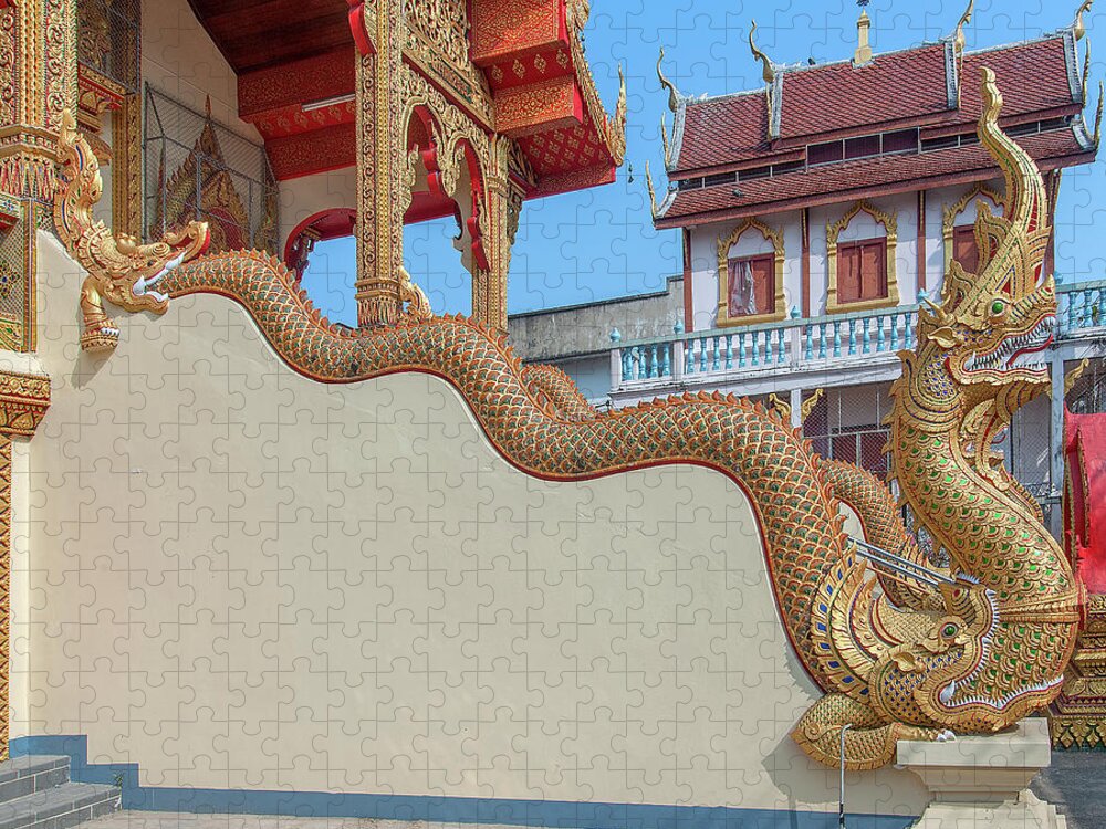 Scenic Jigsaw Puzzle featuring the photograph Wat Chai Mongkon Phra Ubosot Makara and Naga Guardian DTHLU0396 by Gerry Gantt