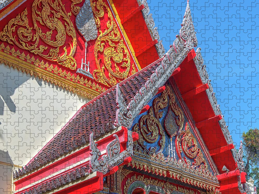 Scenic Jigsaw Puzzle featuring the photograph Wat Luang Sumang Khlaram Phra Wihan Gables DTHSSK0025 by Gerry Gantt
