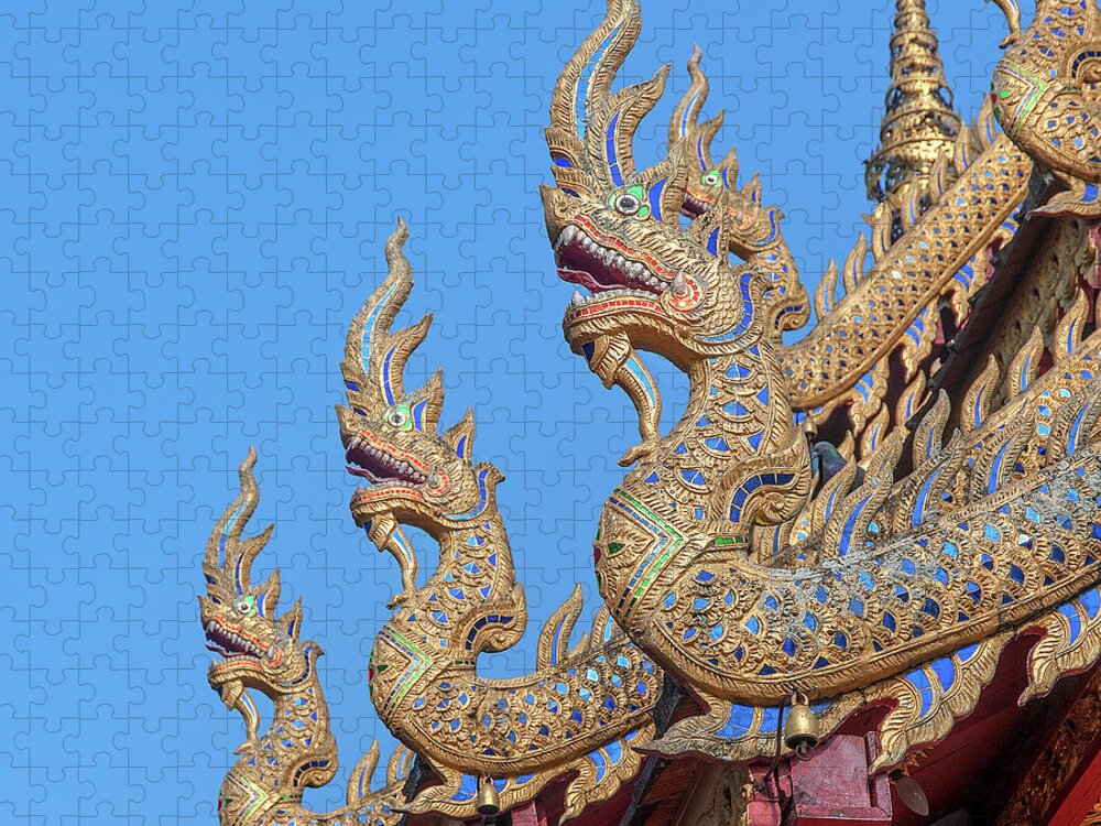 Scenic Jigsaw Puzzle featuring the photograph Wat Nong Tong Phra Wihan Naga Roof Finials DTHCM2648 by Gerry Gantt
