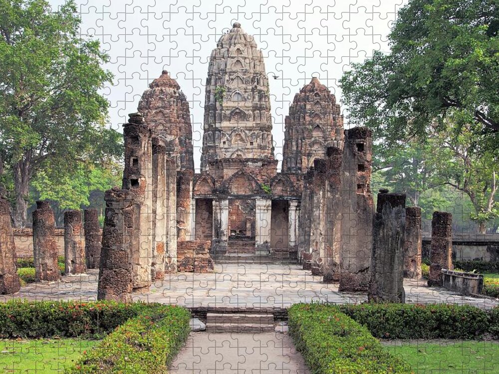 Grass Jigsaw Puzzle featuring the photograph Wat Si Sawai by Paul Biris