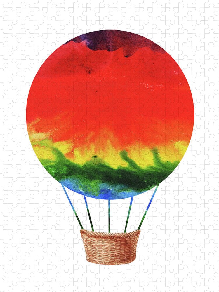 Watercolor Jigsaw Puzzle featuring the painting Watercolor Silhouette Hot Air Balloon 1 by Irina Sztukowski