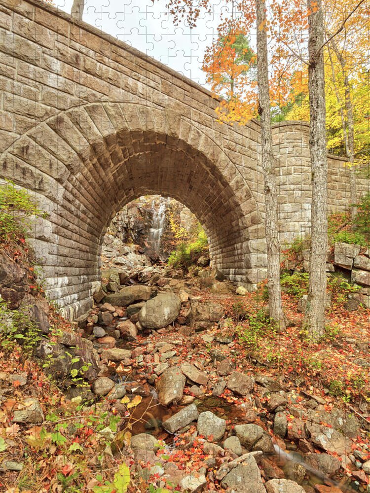 Scenics Jigsaw Puzzle featuring the photograph Waterfall Bridge, Autumn, Acadia by Picturelake
