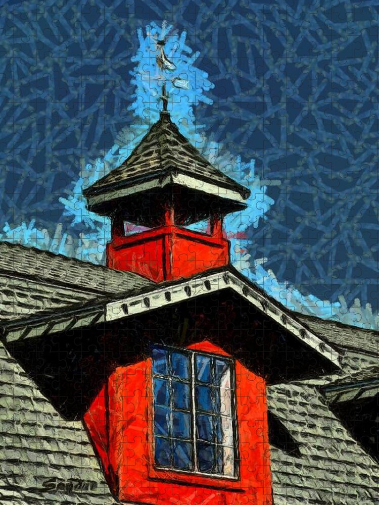 Weather Vane Red Window Gable Abstract Jigsaw Puzzle featuring the photograph Weather Vane Red Window Gable Abstract by Floyd Snyder