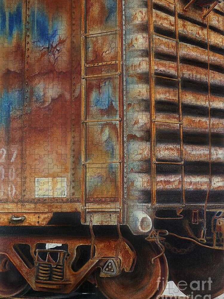 Boxcar Jigsaw Puzzle featuring the drawing Weathered by David Neace CPX