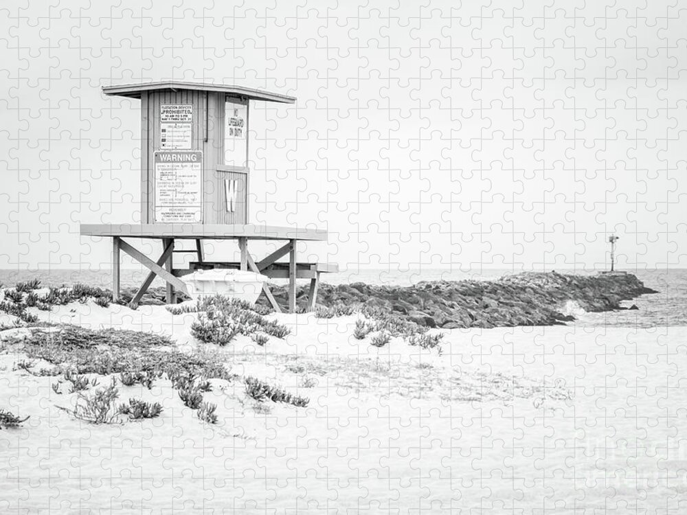 America Jigsaw Puzzle featuring the photograph Wedge Lifeguard Tower W Newport Beach Black and White Photo by Paul Velgos