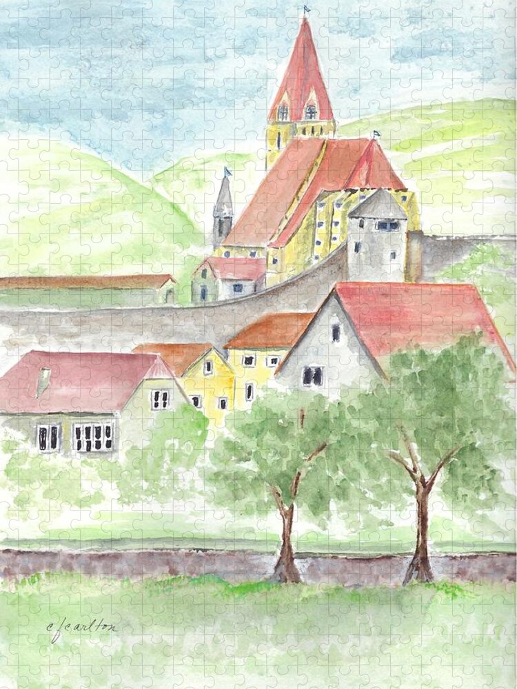 Austria Jigsaw Puzzle featuring the painting Weissenkirchen, Austria by Claudette Carlton