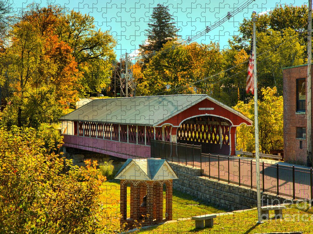 Thompson Covered Bridge Jigsaw Puzzle featuring the photograph West Swanzey Main Street Covered Bridge by Adam Jewell
