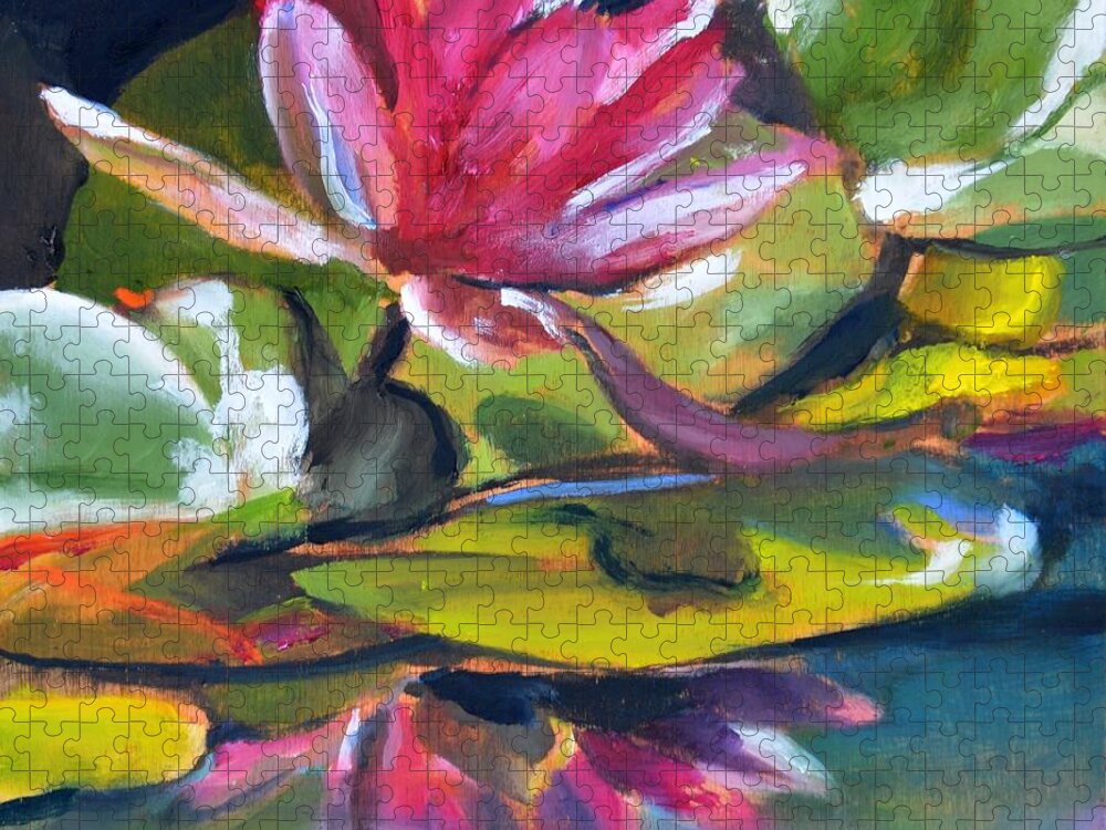 Lily Jigsaw Puzzle featuring the painting Where the Water Lilies Grow by Donna Tuten