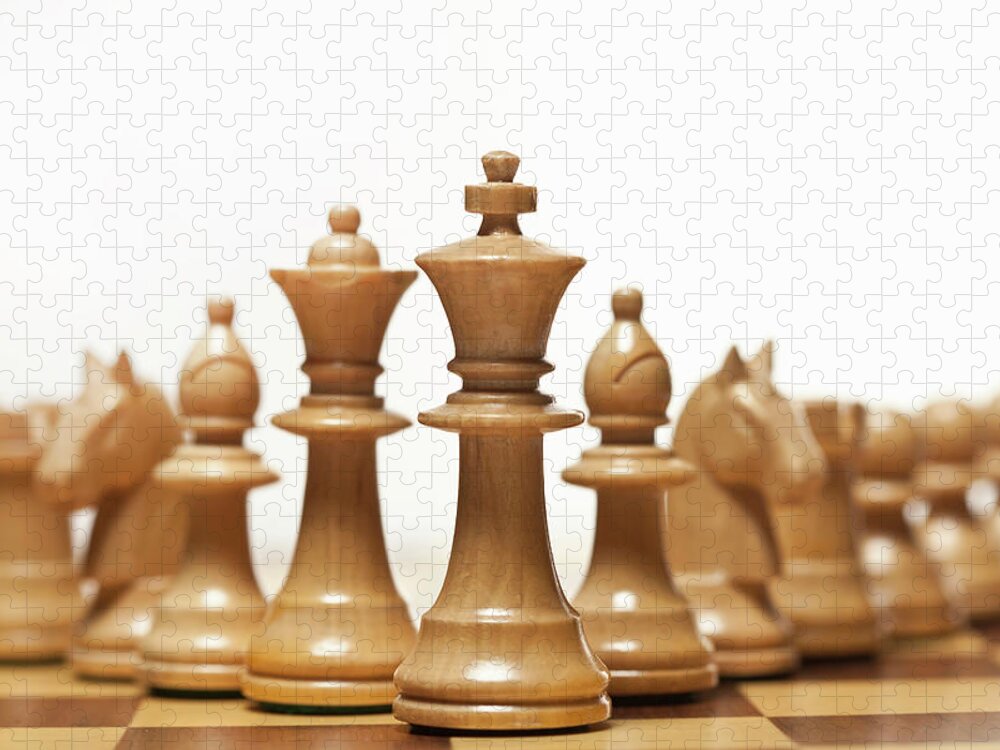 White Background Jigsaw Puzzle featuring the photograph White Chess Set On Board by Walter Zerla