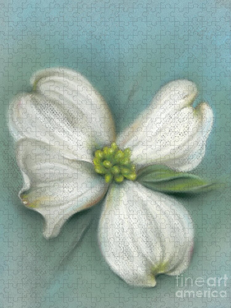 Botanical Jigsaw Puzzle featuring the painting White Dogwood with Leaf by MM Anderson