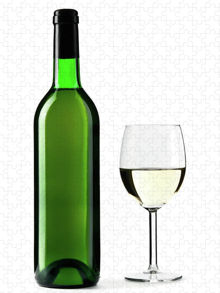 Shadow Jigsaw Puzzle featuring the photograph White Wine Bottle With Wine Glass by Domin domin
