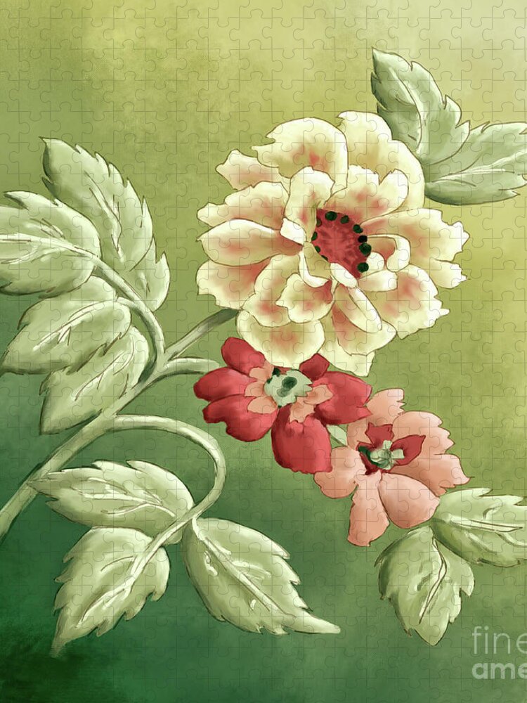 Roses Jigsaw Puzzle featuring the digital art Wild Roses by Lois Bryan