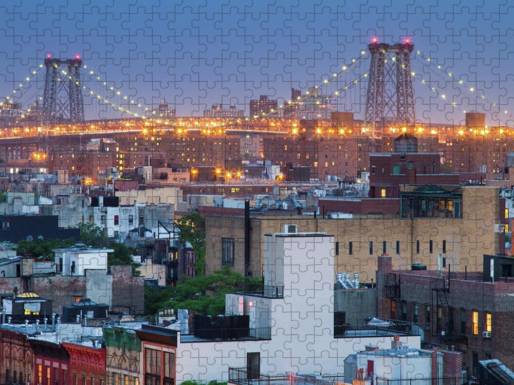 Williamsburg Bridge Jigsaw Puzzle featuring the photograph Williamsburg Bridge From East Village by Ryan D. Budhu