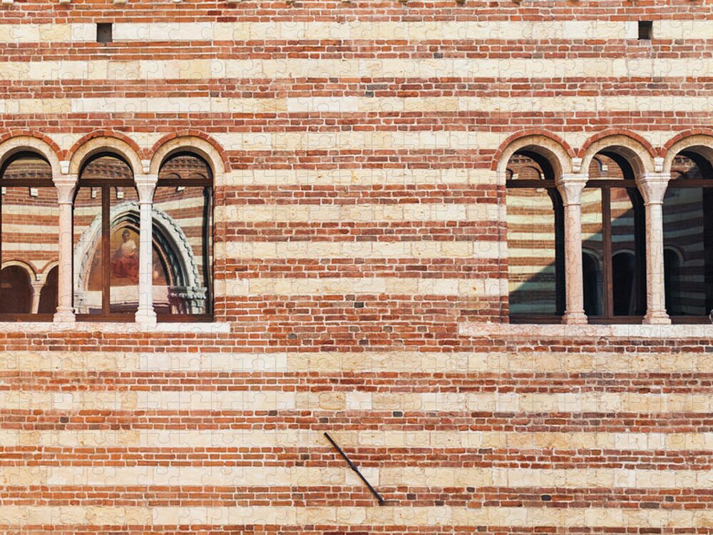 Arch Jigsaw Puzzle featuring the photograph Window Of Palazzo Della Ragione, Verona by Deimagine