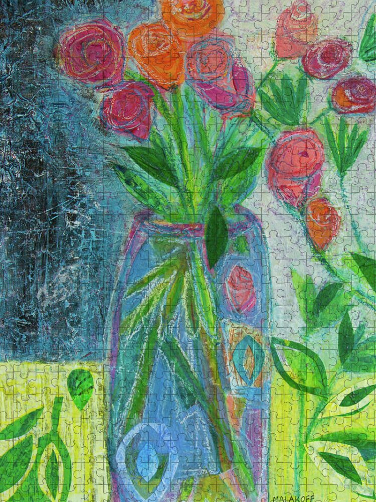 Flowers Jigsaw Puzzle featuring the mixed media A-Rose-Atherapy by Julia Malakoff