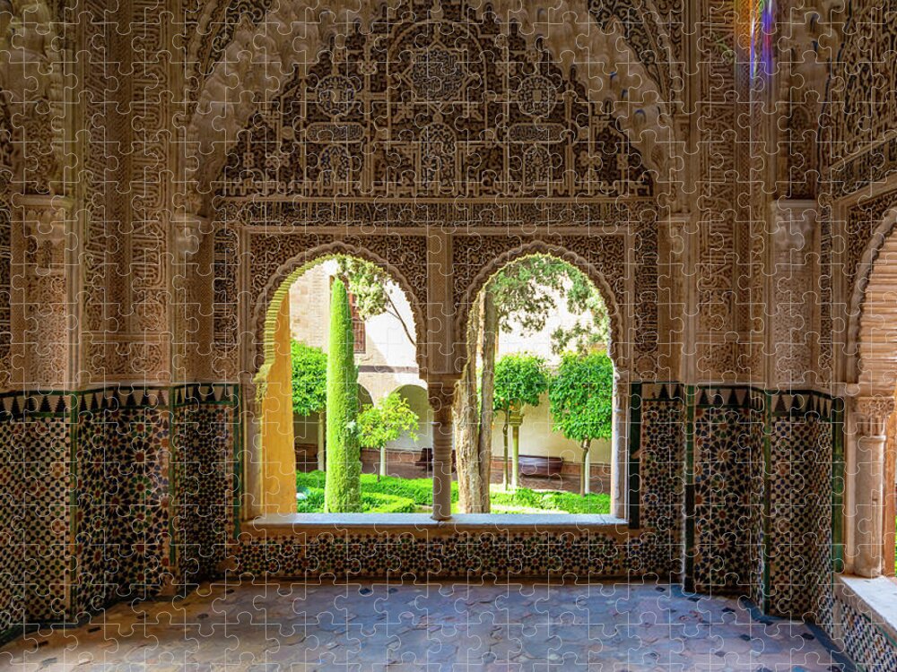 Alhambra Jigsaw Puzzle featuring the photograph Windows of the Alhambra by Douglas Wielfaert